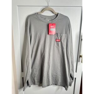 Milwaukee NWT Gridiron Long Sleeve Pocket T Shirt Mens XL Gray Workwear‎